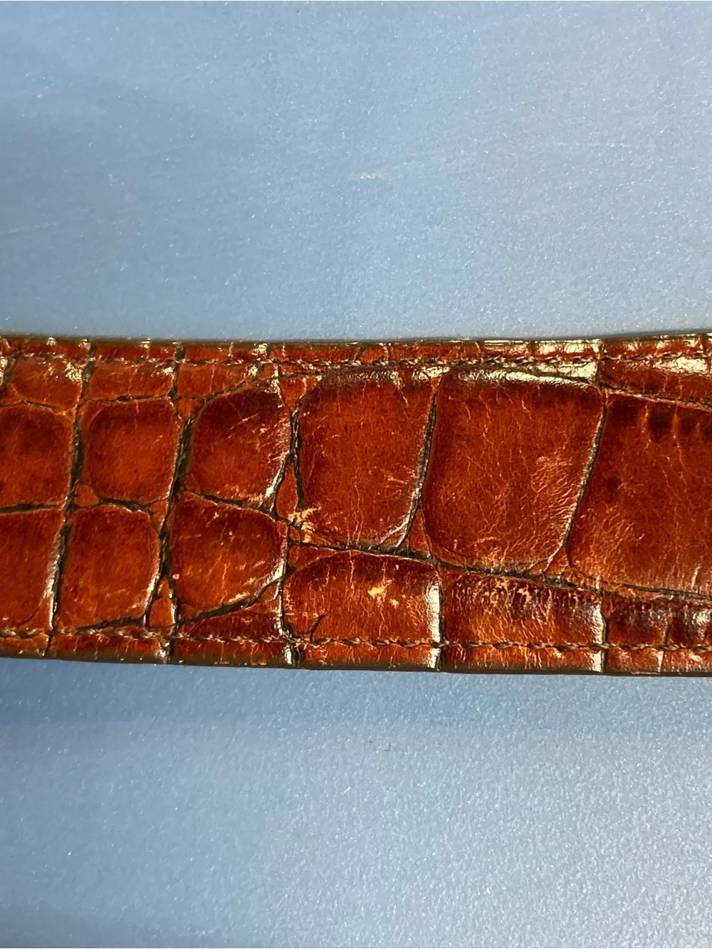 Jos. A. Bank Brown Croc-Embossed Leather Belt with Gold Brass Buckle